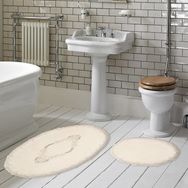 Alanur Zümra Lüx Pamuklu Aplikli 2'li Set Krem Oval Banyo Takımı