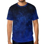 Alaza Gündelik Mavi Eğimli Galaxy Yıldız Nebula Kısa Kollu Erkek Tişört