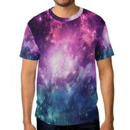 Alaza Gündelik Renkli Galaxy Yıldız ve Sis Evreni Kısa Kollu Erkek Tişört