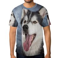 Alaza Husky Dog ve Vintage Siyah Arka Plan Kısa Kollu Erkek Tişört