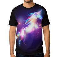 Alaza Renkli Galaxy Tek Boynuzlu At Kısa Kollu Erkek Tişört