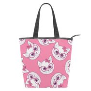 Alaza Tote Kanvas Sevimli Pembe Kedi 14×4.5×15 inç Çoklu Kadın Omuz El Çantası