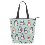 Alaza Tote Kanvas Sevimli Penguenler Doodle 14×4.5×15 inç Çoklu Kadın Omuz El Çantası