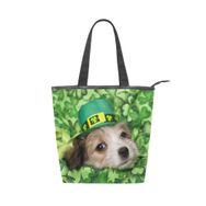 Alaza Tote Kanvas Sevimli St. Patrick's Yavru Köpek Yonca 14×4.5×15 inç Çoklu Kadın Omuz El Çantası