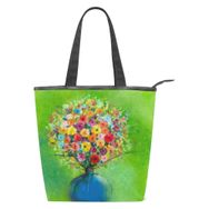 Alaza Tote Kanvas Soyut Çiçekli Papatya Suluboya Bahar Çiçek 14×4.5×15 inç Çoklu Kadın Omuz El Çantası