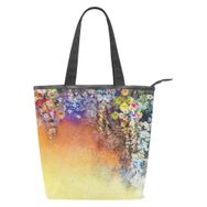 Alaza Tote Kanvas Soyut Çiçekli Suluboya Çiçekler 14×4.5×15 inç Çoklu Kadın Omuz El Çantası