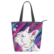 Alaza Tote Kanvas Soyut Renk Bulldog 14×4.5×15 inç Çoklu Kadın Omuz El Çantası