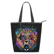 Alaza Tote Kanvas Suluboya Soyut Kurt 14×4.5×15 inç Çoklu Kadın Omuz El Çantası