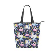 Alaza Tote Kanvas Unicorn Gökkuşağı Yıldız 14×4.5×15 inç Çoklu Kadın Omuz El Çantası