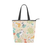 Alaza Tote Kanvas Unicorn Tilki Tavuskuşu 14×4.5×15 inç Çoklu Kadın Omuz El Çantası