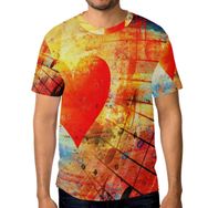 Alaza Vintage Hearts and Music Clefs Renkli Kısa Kollu Erkek Tişört