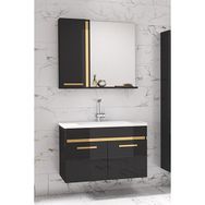Alfa Banyo Yeni Gold Siyah 80 cm Banyo Dolabı Takımı