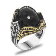 Alis Silver 925 Ayar Faset Kesim Siyah Zirkon Taşlı Pagan Tasarım Gümüş Erkek Yüzük