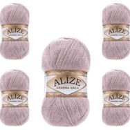 Alize Angora Gold Simli 163 5 Adet Gül Grisi Örgü İpi