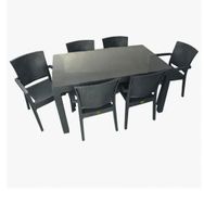 Almina Italy 80x140 Antrasit Renk Camlı 6 Kişilik Rattan Desenli Bahçe Masa Takımı