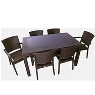 Almina Italy 80x140 Kahverengi Renk Camsız 6 Kişilik Rattan Desenli Bahçe Masa Takımı