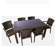 Almina Italy 90x150 Kahverengi Renk Camlı 6 Kişilik Rattan Desenli Bahçe Masa Takımı