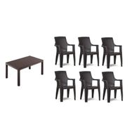 Almina Italy Pro Rattan 80x140 cm Masa 6 Adet Sandalye Acı Kahve Renk Bahçe Mobilya Takımı