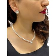 Altın Modeli İnci Kolye Küpe Set 925 Gümüş Takım