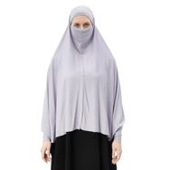 Altobeh Kollu Sufle Çarşaf Üstü Peçeli Pratik Tesettür Hijab - Nikaplı Namaz Örtüsü, Gri
