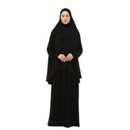 Altobeh Pamuklu Yarasa Kollu Siyah Başörtülü Organik Tesettür Pratik İki Parça Namaz Elbisesi