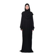 Altobeh Pamuklu Yarasa Kollu Tak Çıkar Siyah Pratik Tek Parça Başörtülü Organik Tesettür Namaz Elbisesi