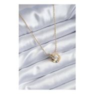 AlyaStore 316L Çelik Gold Renk 2'li Yonca Figür Zirkon Taşlı Kadın Kolye