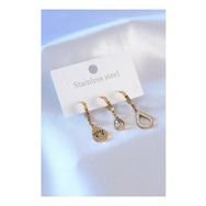 AlyaStore 316L Çelik Gold Renk Damla Model Göz İşleme Detay Zirkon Taşlı Kadın Küpe Seti