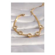 AlyaStore 316L Çelik Gold Renk İtalyan Zincir Model Zirkon Taşlı Kadın Bileklik