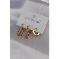 AlyaStore 316L Çelik Gold Renk Kalp Model Zirkon Taş Detay Kadın Küpe Kombini