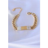 AlyaStore 316L Çelik Gold Renk Zincir Model İşleme Detay Zirkon Taşlı Kadın Bileklik