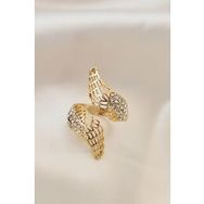 AlyaStore Ayarlamalı Gold Renk Metal Zirkon Taşlı Kanat Yüzük