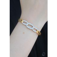 Amazeus 316L Çelik Gold Renk Zincir Model Zirkon Taşlı Kadın Kelepçe