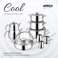 Amboss 14 Parça Cool Gri Paslanmaz Çelik Cam kapaklı Çeyiz Seti