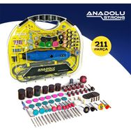 Anadolu Strong 6 Kademe Devir Ayarlı 211 Parça Çantalı Gravür Hobi Taşlama Seti