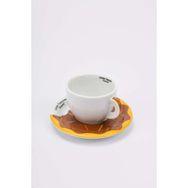 Ancap Edex Goloserie Kahverengi Sarı 180 ml Porselen Cappuccino Tabak ve Fincan Takımı