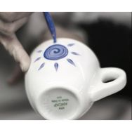 Ancap Verona Mavi Güneş Desenli 180 ml El Yapımı Cappuccino Tabak ve Fincan Takımı