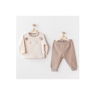 Andywawa AC25187 Bear Time 2 Parça Light Beige Bebek Giysi Takım