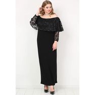 Angelino Butik KL779U Omzu Açık Uzun Siyah Mor Büyük Beden Kadın Abiye Elbise