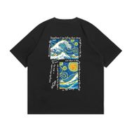 Aobiono Vintage Preppy Y2K Dalga Grafik Manzara Siyah Unisex T-shirt