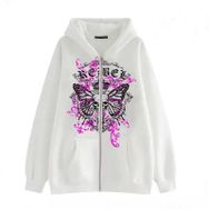 Aobiono Y2K İskelet Kafatası Kelebek Zip Up Harajuku Grunge Emo Academia Beyaz Unisex Hoodie
