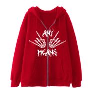 Aobiono Y2K İskelet Kapüşonlu El Kemikleri Harajuku Grunge Alt Academia Kırmızı Unisex Hoodie