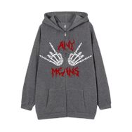Aobiono Y2K İskelet Kapüşonlu El Kemikleri Harajuku Grunge Alt Academia Koyu Gri Unisex Hoodie