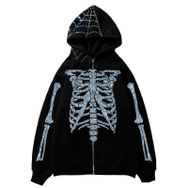 Aobiono Y2K İskelet Kapüşonlu Örümcek Ağı Harajuku Dark Academia Gümüş Unisex Hoodie