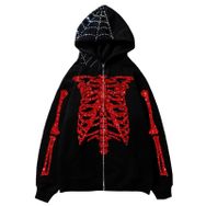 Aobiono Y2K İskelet Kapüşonlu Örümcek Ağı Harajuku Dark Academia Kırmızı Unisex Hoodie