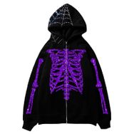 Aobiono Y2K İskelet Kapüşonlu Örümcek Ağı Harajuku Dark Academia Mor Unisex Hoodie
