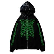 Aobiono Y2K İskelet Kapüşonlu Örümcek Ağı Harajuku Dark Academia Yeşil Unisex Hoodie