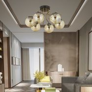 Aplika Edin 6'lı Siyah Eskitme Bal Camlı Modern Avize
