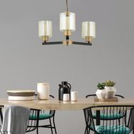 Aplika Jade 3'lü Avize Eskitme Siyah Boyalı Çift Camlı Modern Retro Avize