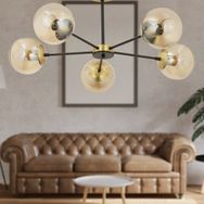 Aplika Nide 5'li Siyah Eskitme Bal Camlı Modern Retro Avize